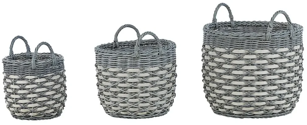 Set di 3 vasi per piante rattan sintetico grigio e bianco GEFIRA Beliani