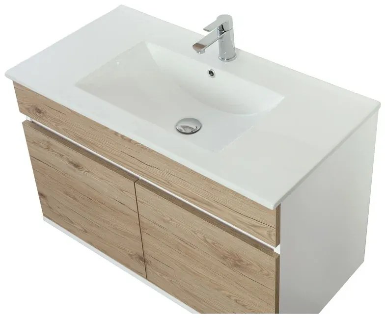 Composizione Bagno Sospesa 90 cm Colore Rovere di Bordeaux in Legno