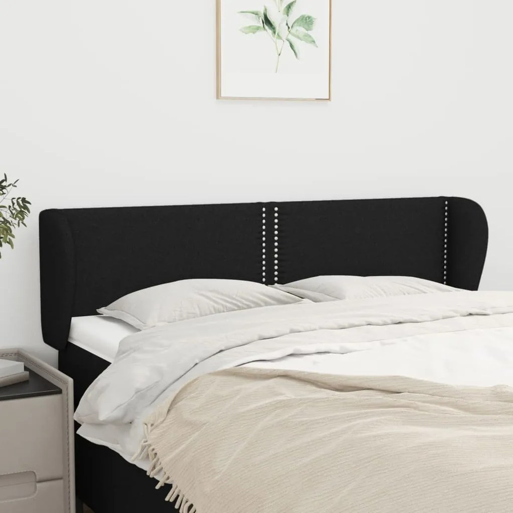 Testiera Ad Orecchio Nera 147x23x78/88 Cm İn Tessuto /