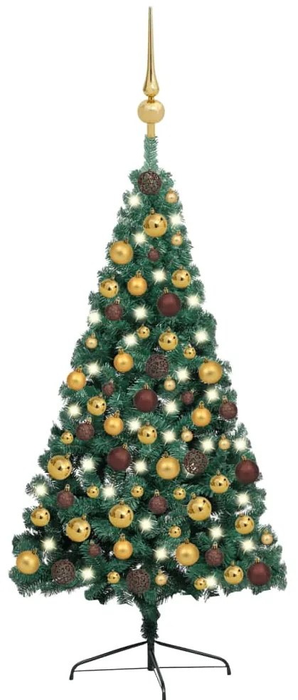 Albero di Natale a Metà Preilluminato con Palline, Albero di Natale a Metà Preilluminato con Palline Verde 150 cm