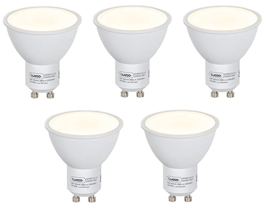 Set di 5 lampadine LED GU10 con sensore crepuscolare 5W 380lm 3000K