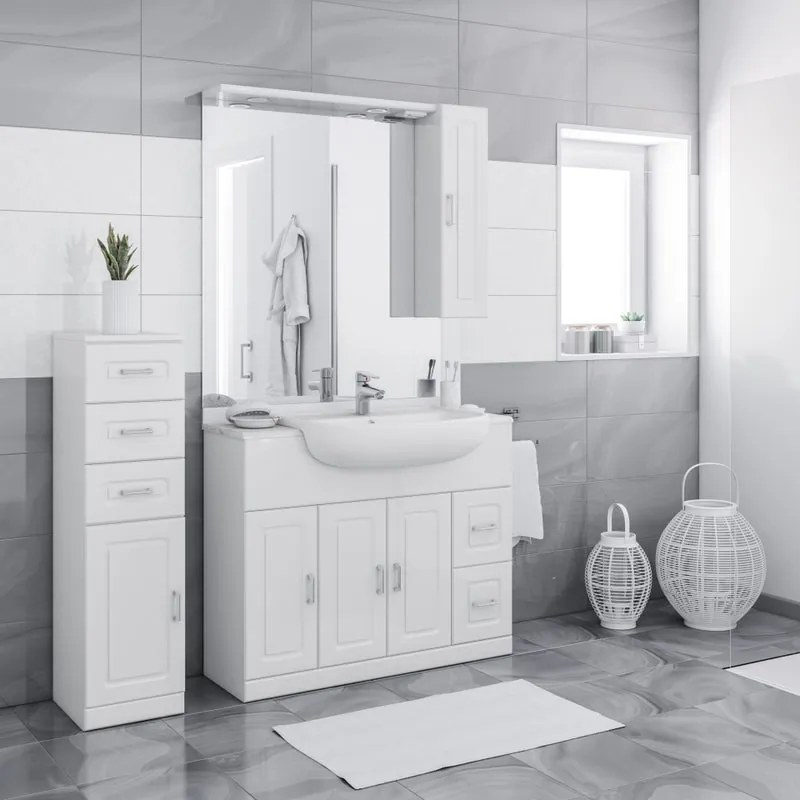 Mobile sottolavabo e lavabo Paola per vasca centrale bianco L 101 x H 81 x P 33.5 cm, 3 ante 2 cassetti