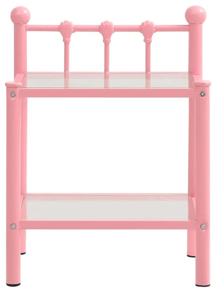 Comodino rosa e trasparente 45x34,5x60,5 cm in metallo e vetro