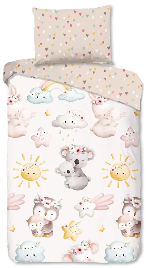 Set copripiumino e federa da bambini marrone/beige in cotone per letto singolo 140x200 cm Hugs – Good Morning