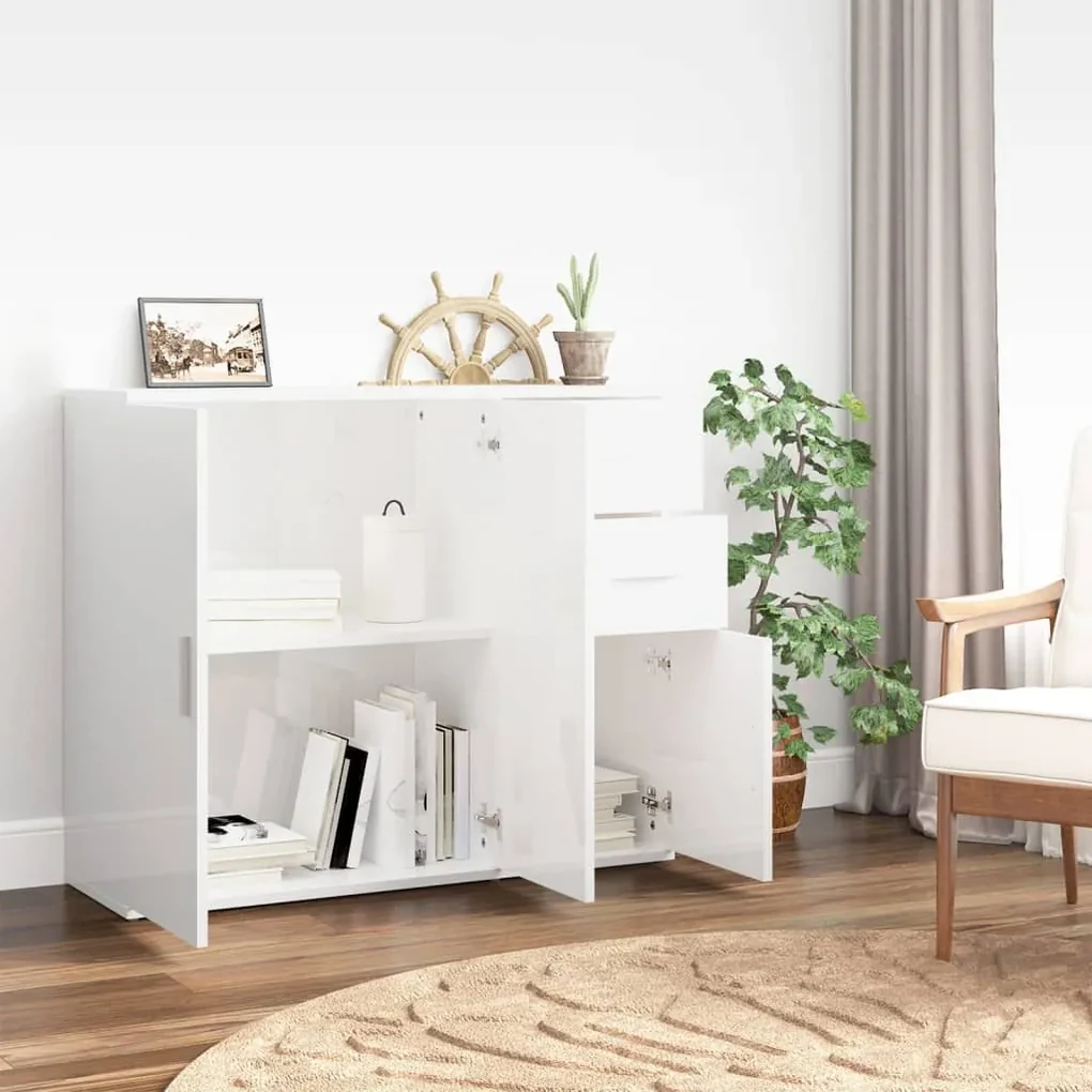 Credenza bianco lucido 91x29,5x75 cm in legno multistrato
