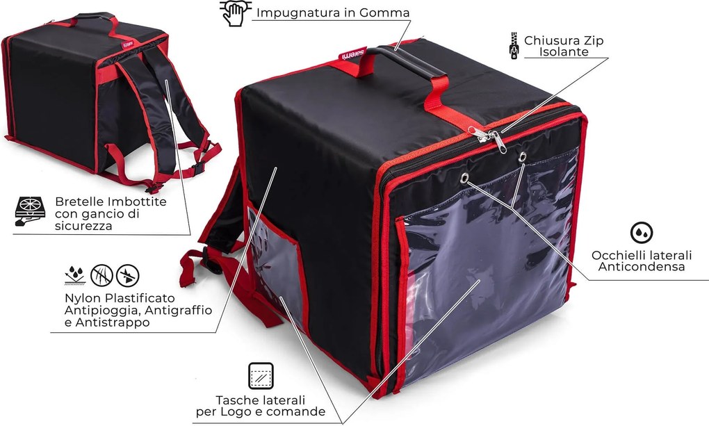 Zaino Borsa Termica Porta Pizze da asporto 10 Cartoni Safemi Fast 10 Nero...