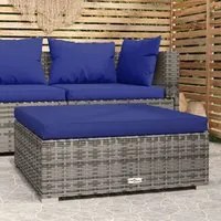 Poggiapiedi Giardino con Cuscino Grigio 70x70x30 cm Polyrattan 317569