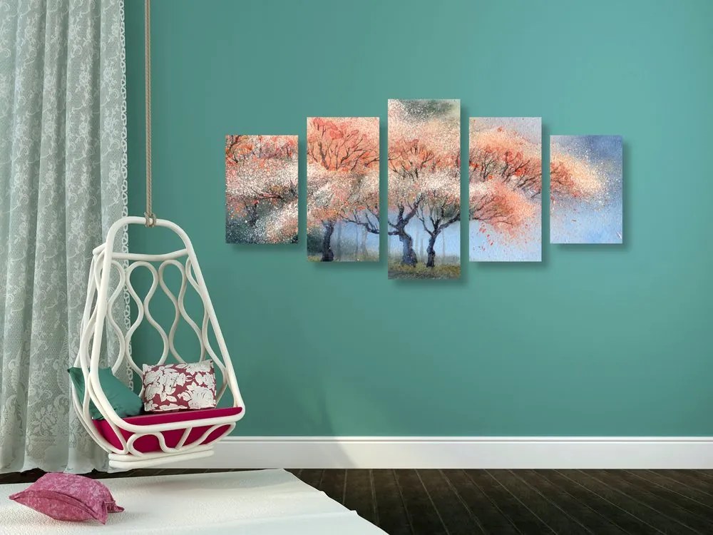 Quadri 5 pezzi – Alberi fioriti ad acquerello