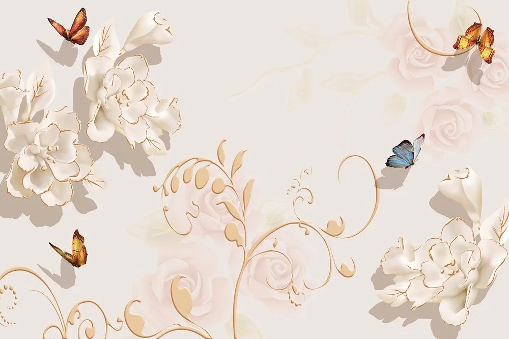 Carta da parati – Natura morta vintage con farfalla