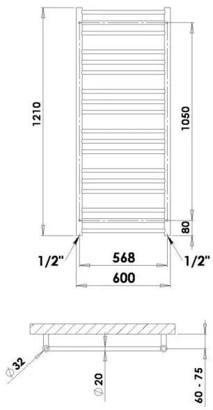 P.M.H. SN4C - SORANO Scalda asciugamani da bagno 470W 121 cm cromo lucido