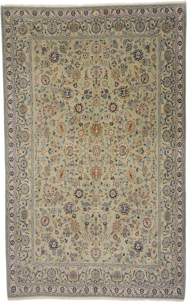 Kashan Tappeto 340x210 Turchese (Iran) Annodato A Mano