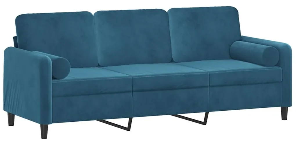 Divano a 3 posti con cuscini blu 180 cm in velluto