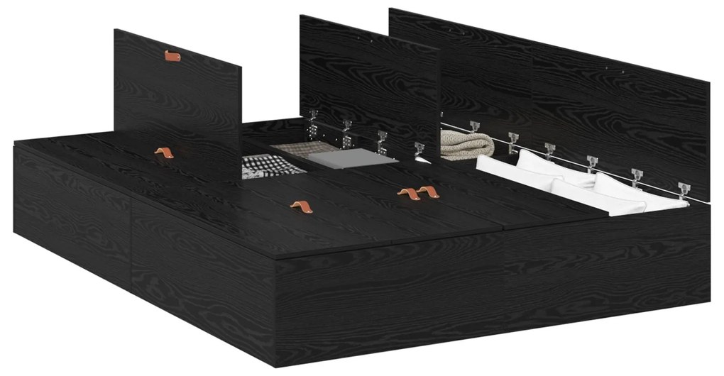 Struttura letto con contenitore in rovere nero 140x200 cm