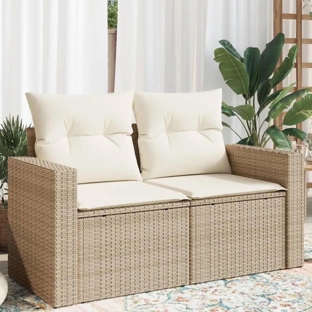 Divano da giardino con cuscini a 2 posti beige in polyrattan