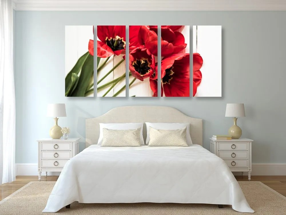Quadri 5 pezzi – Tulipani rossi in fiore