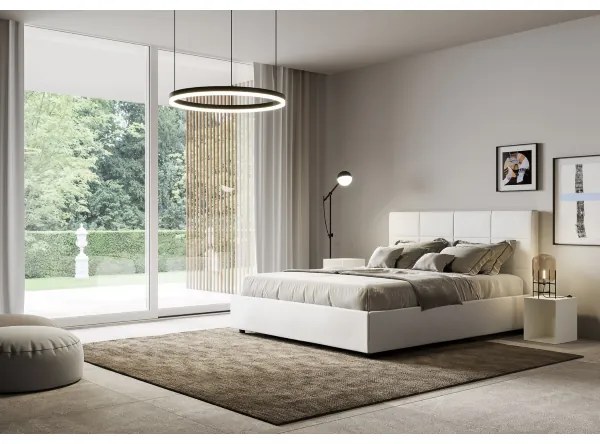 Letto matrimoniale contenitore imbottito 160x190 similpelle bianco Mika