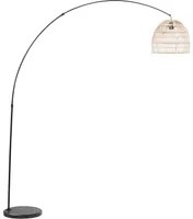 Lampada da Terra Arco in Metallo Nero 195 cm con Paralume in Rattan