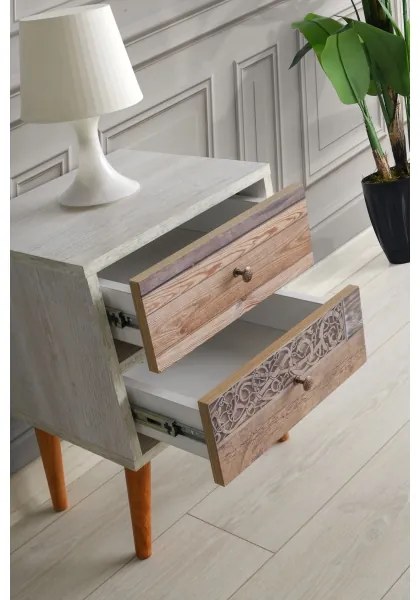 Comodino MALMO 55x40 cm bianco/marrone