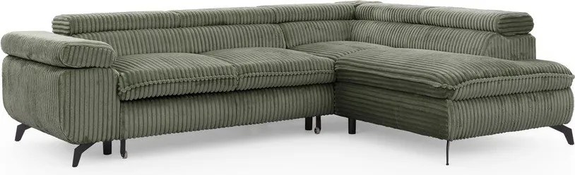 Divano angolare verde (con penisola a destra/a L) con rivestimento in velluto a coste Marbeya – Ropez