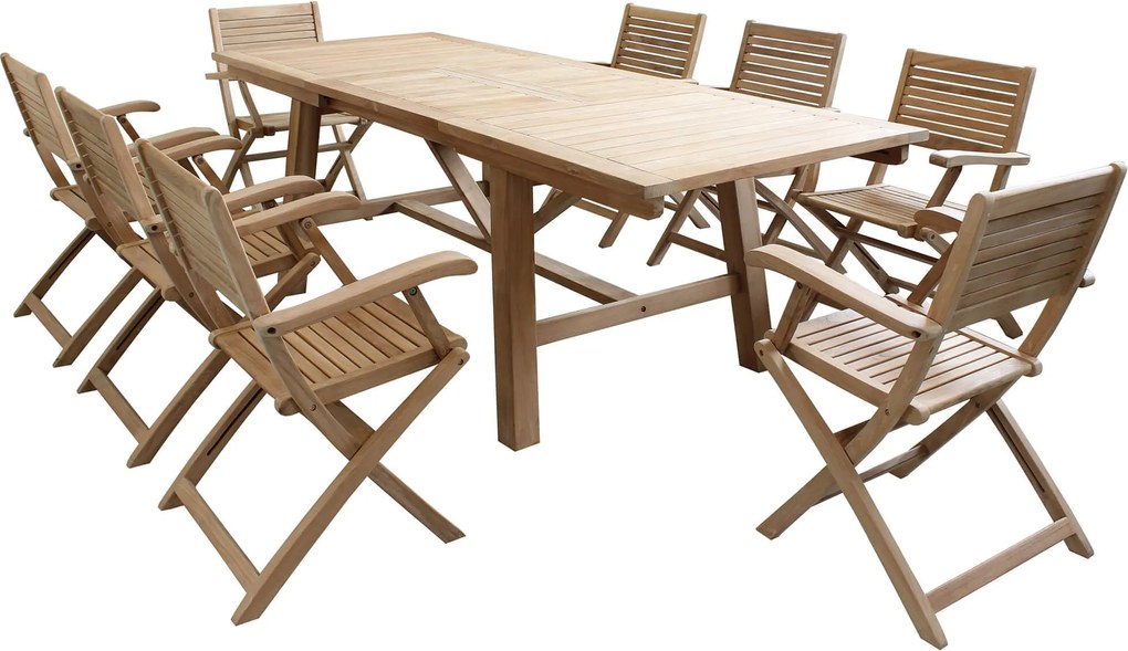 ORATOR - set tavolo in teak cm 160/240 x 90 x 77 h con 8 poltrone Orator