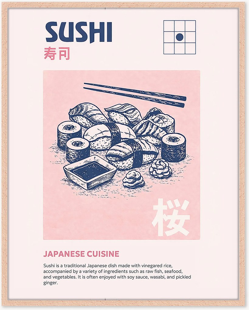 Stampa digitale incorniciata fatta a mano Sushi
