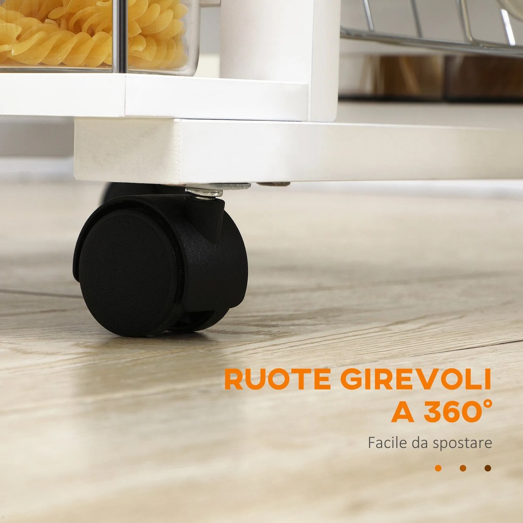 Carrello da Cucina con Ripiani e Cassetto Piano di Lavoro in Ceramica 57x37x83 cm...