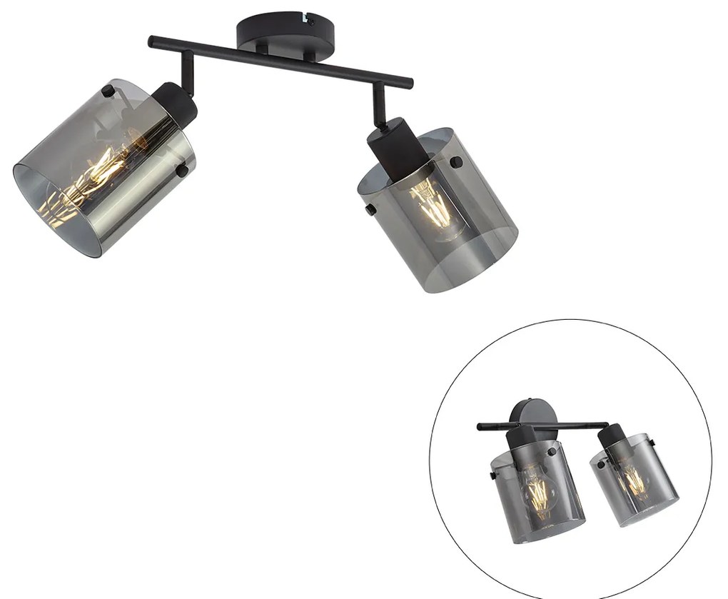 Faretto da soffitto di design nero con vetro fumé 2 luci - Domo