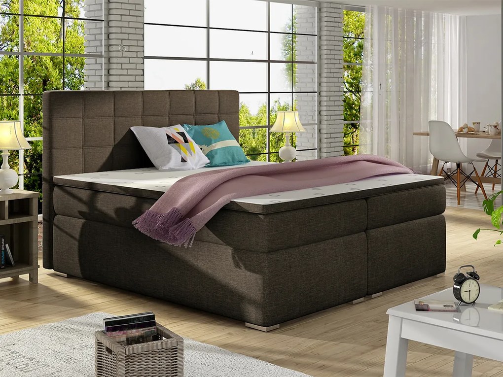 Letto matrimoniale boxspring Sara - 180 x 200 cm , Tessuto marrone scuro