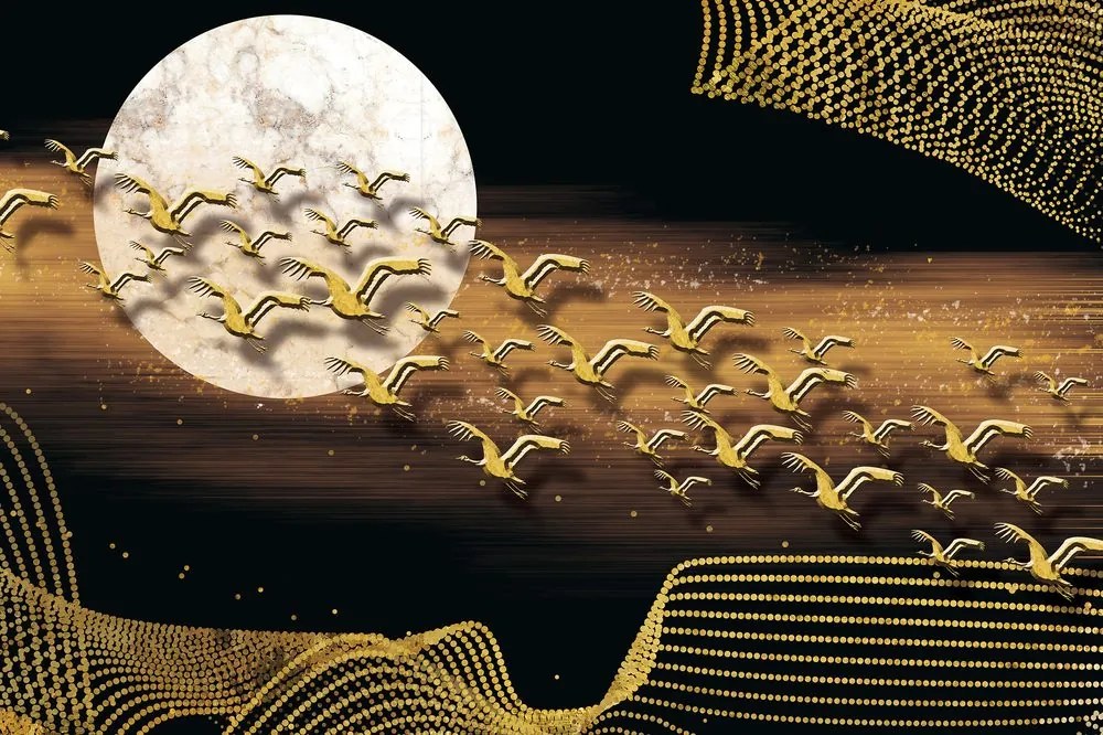 Carta da parati autoadesiva – Volo degli uccelli durante la luna piena