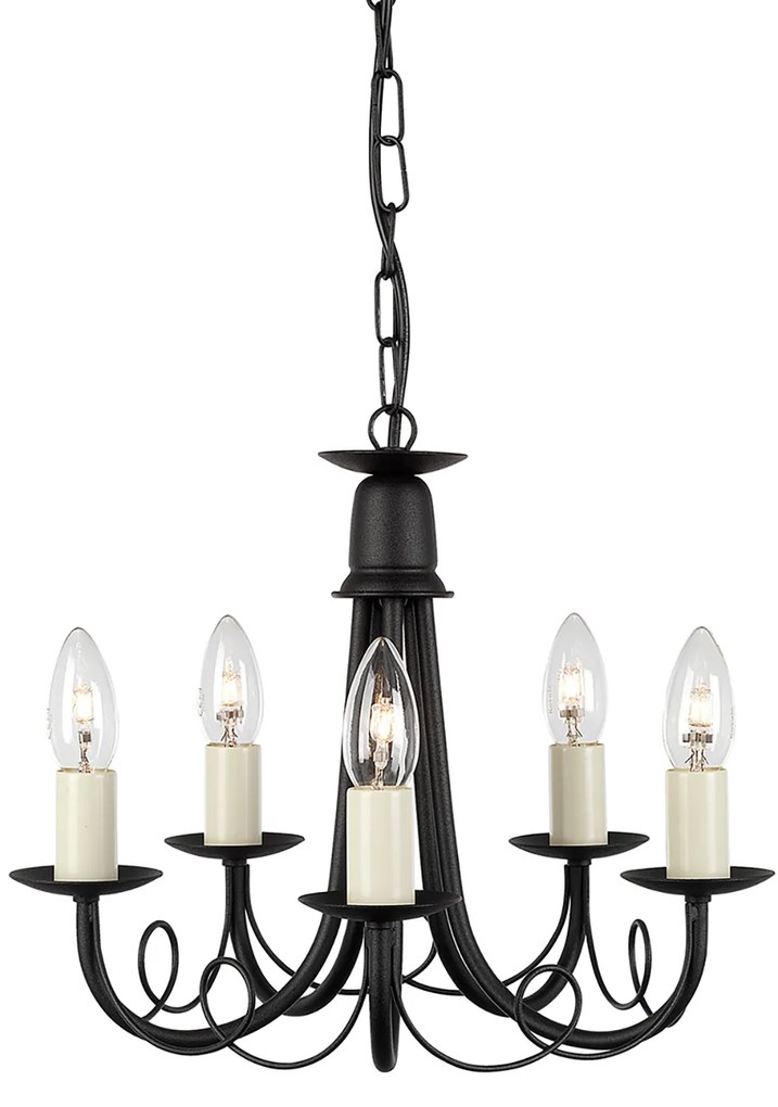 Lampadario Industrial Nordico Minster Acciaio Nero 5 Luci E14