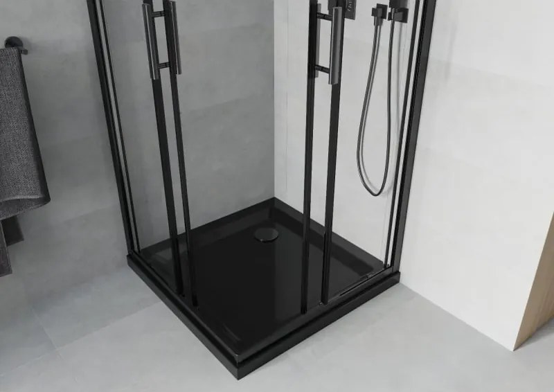 Mexen Rio cabina doccia quadrata 80 x 80 cm, trasparente, nera + piatto Flat, nero - 860-080-080-70-00-4070B