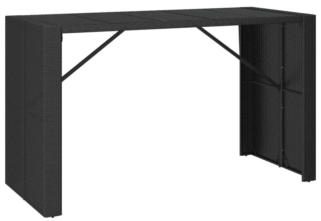 Tavolo da bar con piano in vetro nero 185x80x110 cm polyrattan