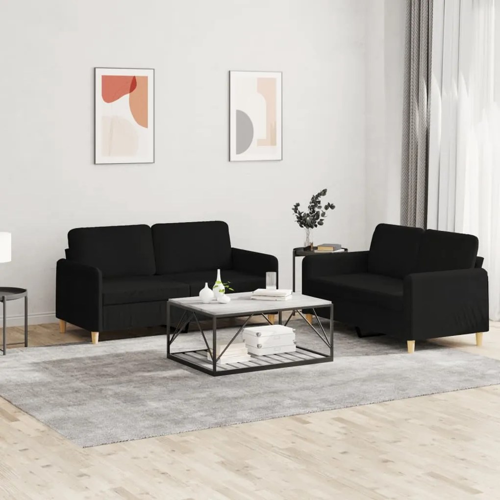 Set Di Divani 2 Pz Con Cuscini Nero İn Tessuto /