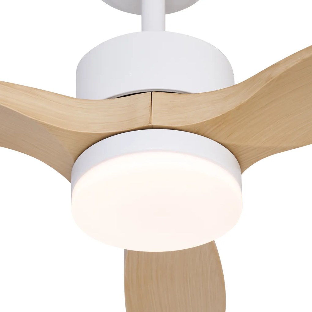 Ventilatore da soffitto bianco con stampa legno 132 cm con LED dimmerabile con telecomando - Joly