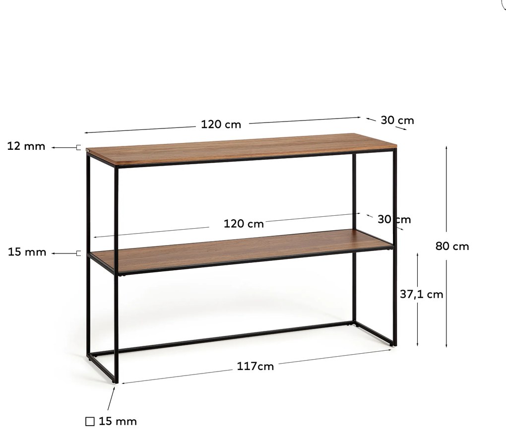 Kave Home - Consolle Yoana impiallacciata noce e struttura in metallo verniciato nero 120 x 80 cm