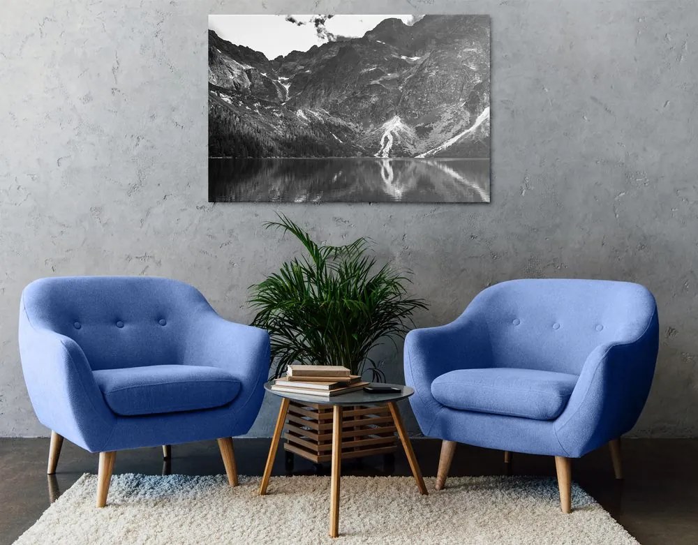 Stampa su tela – Morskie Oko nei Tatra in bianco e nero
