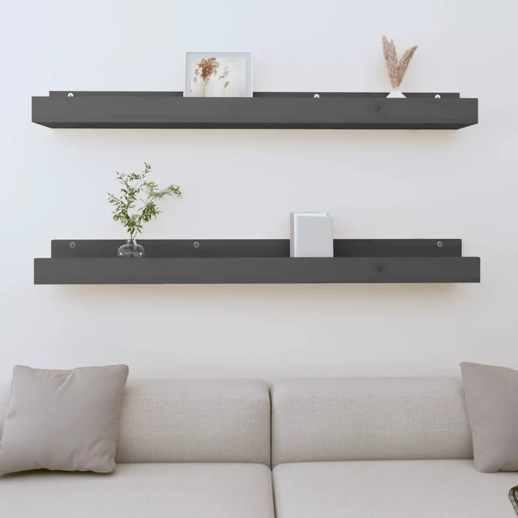Mensole da parete 2 pz grigio 110x12x9cm legno massello di pino