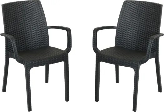 Sedia poltrona indiana in simil rattan per esterno e interno set 2 pezzi ANTRACITE