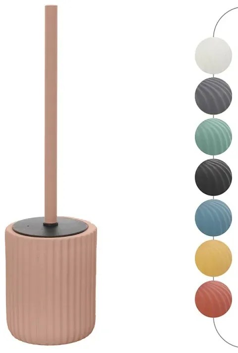 Scopino wc rosa in ceramica soft touch con setole nere Spring