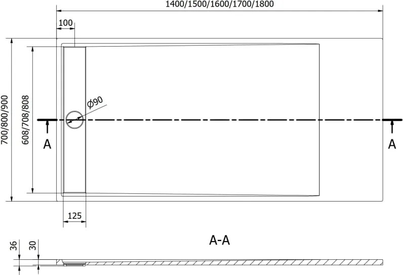 Mexen Amon piatto doccia rettangolare SMC 140 x 70 cm, bianco - 4F107014