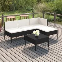 Set Divani da Giardino 5 pz con Cuscini in Polyrattan Nero 3094364