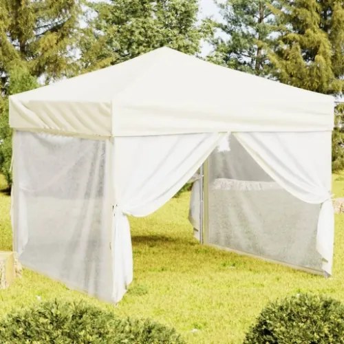 Tenda per Feste Pieghevole con Pareti Laterali Crema 3x3 m