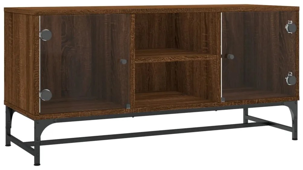 Mobile porta tv con ante in vetro rovere marrone 102x37x50 cm