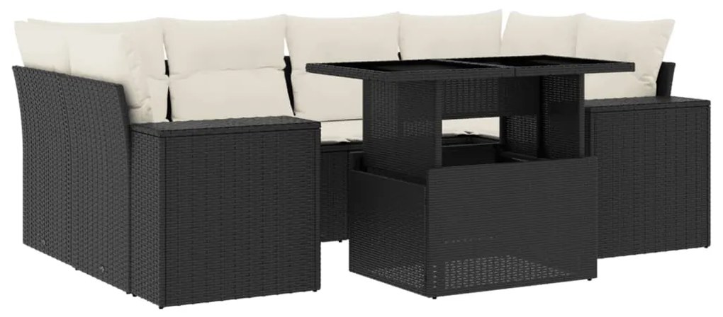 Set divani da giardino con cuscini 7pz nero polyrattan