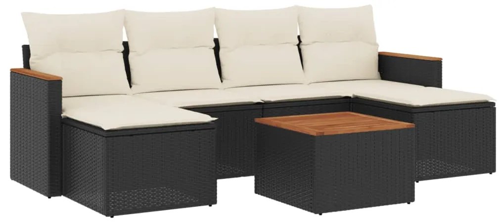 Set divani da giardino con cuscini 7pz nero polyrattan