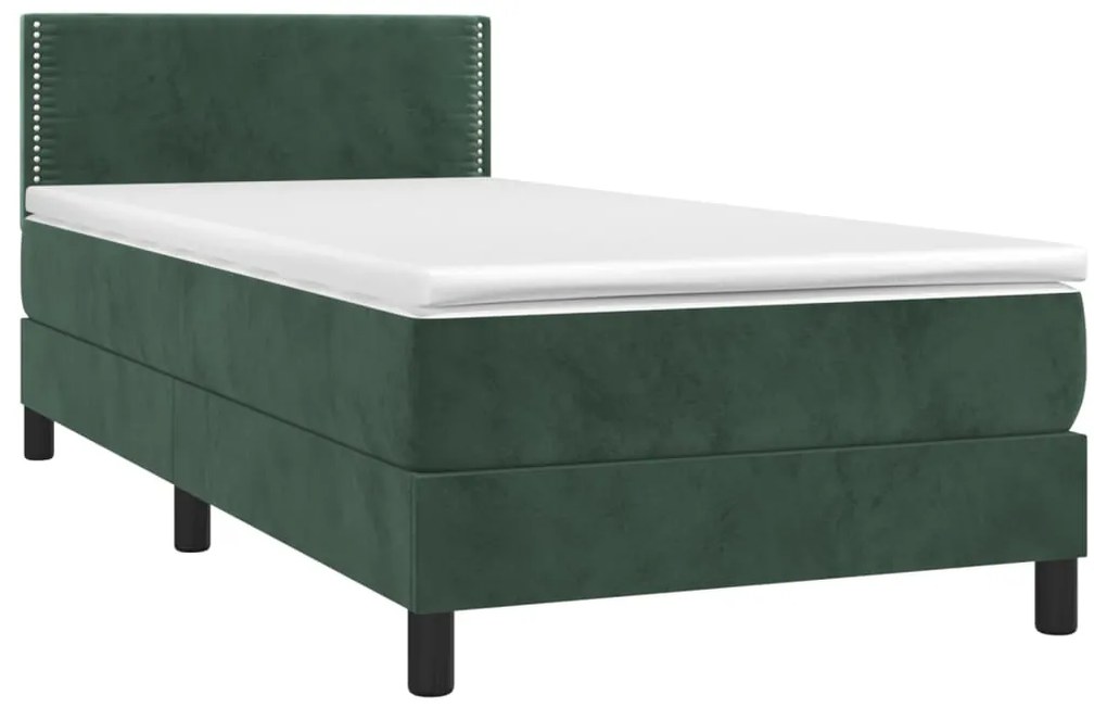 Letto a Molle con Materasso e LED Verde Scuro 90x190 cm Velluto