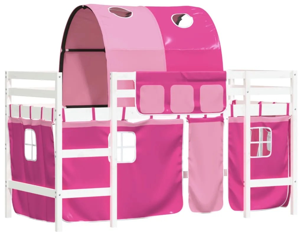 Letto a soppalco con tunnel bambini rosa 80x200cm massello pino