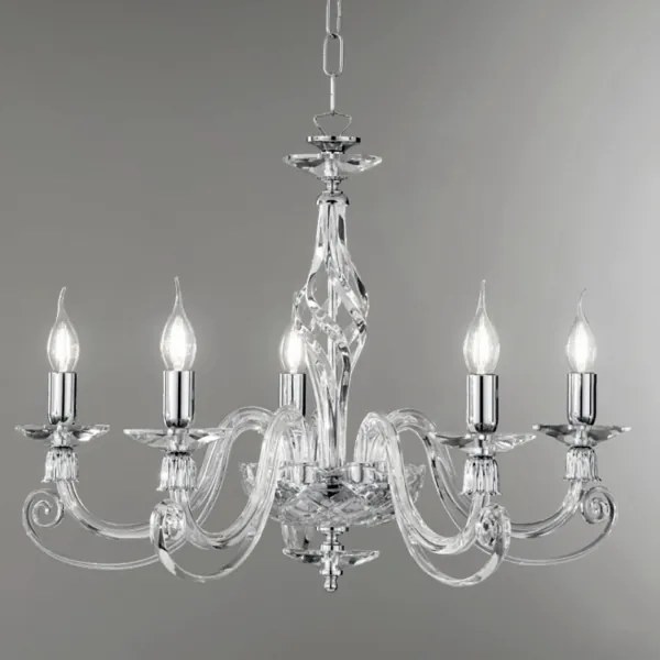 Lampadario a sospensione 1306 in vetro soffiato D76 cm lavorato a mano 5 luci CROMO