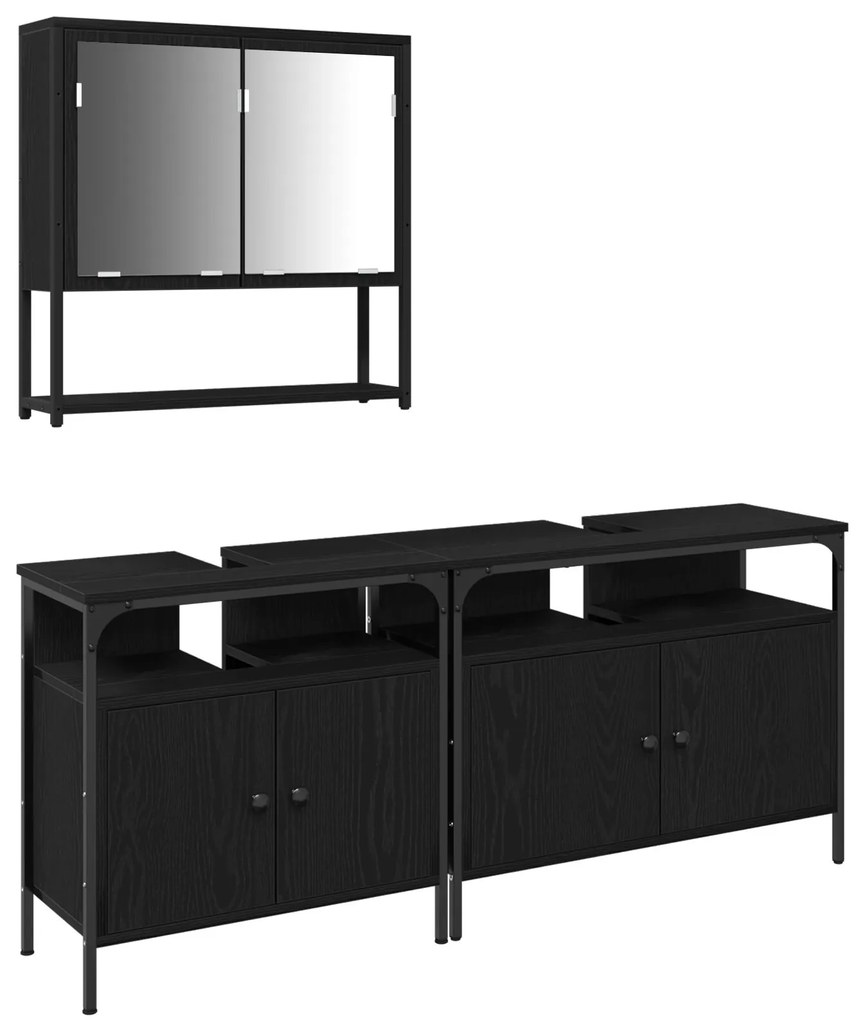 Set di mobili da bagno 3 pezzi rovere nero legno ingegnerizzato