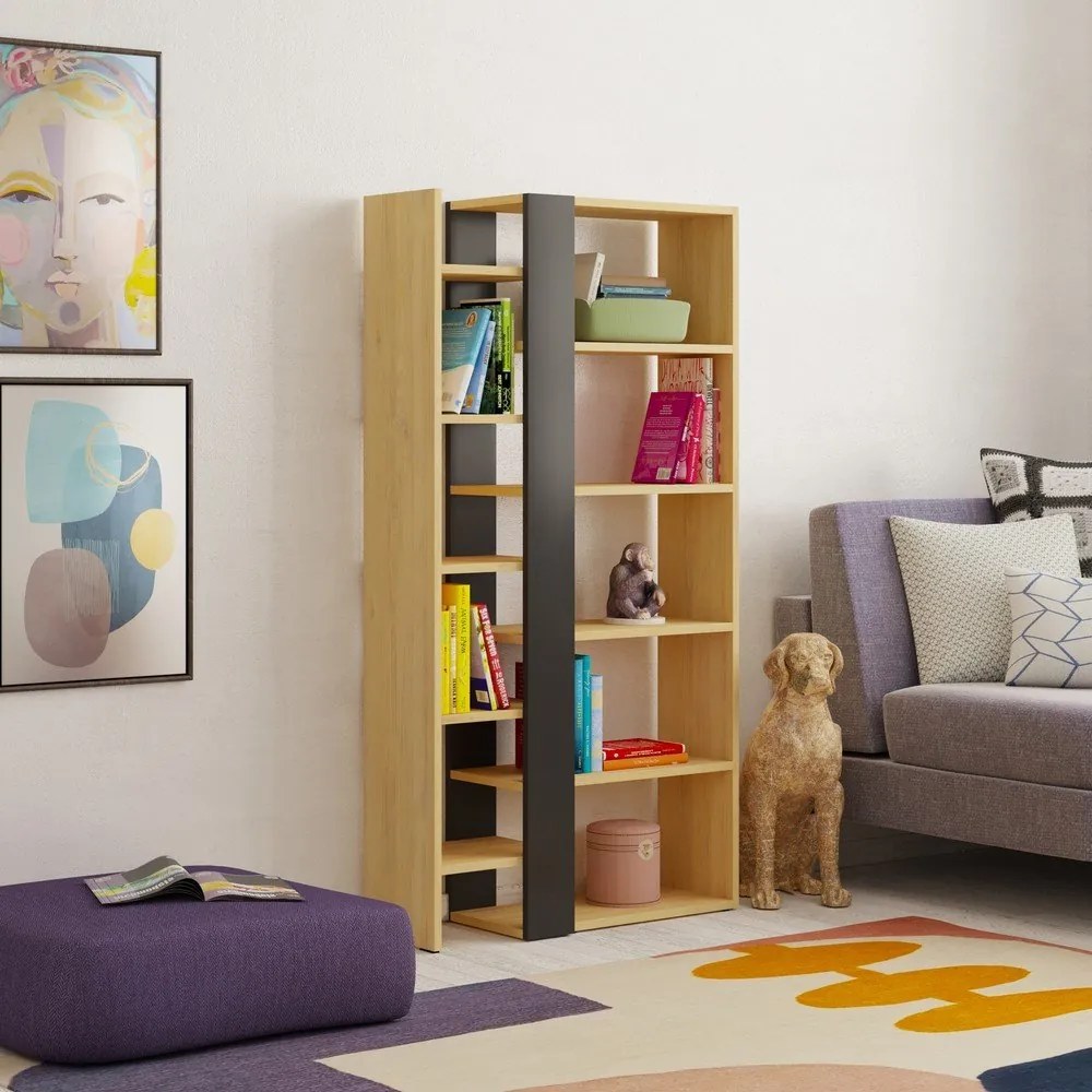 Libreria in rovere decorato in nero e naturale 80x152 cm Axel - Marckeric